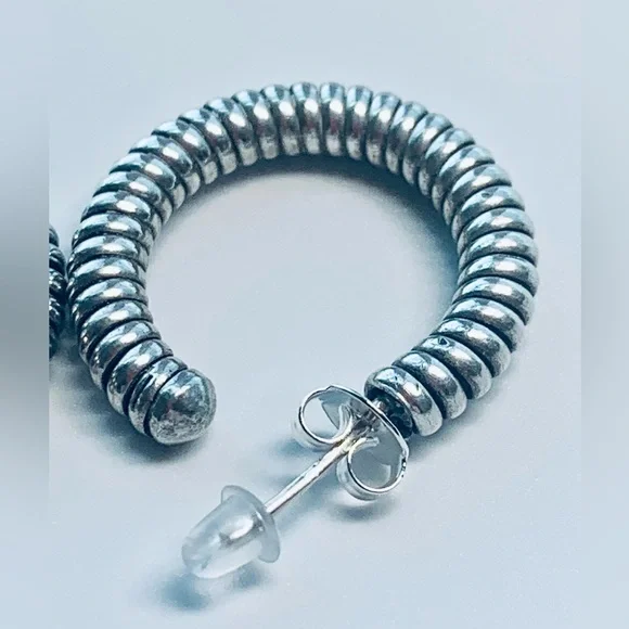 Silpada Rare HTF Sterling Silver Braided Wrapped Hoop Earrings on Posts - 1”